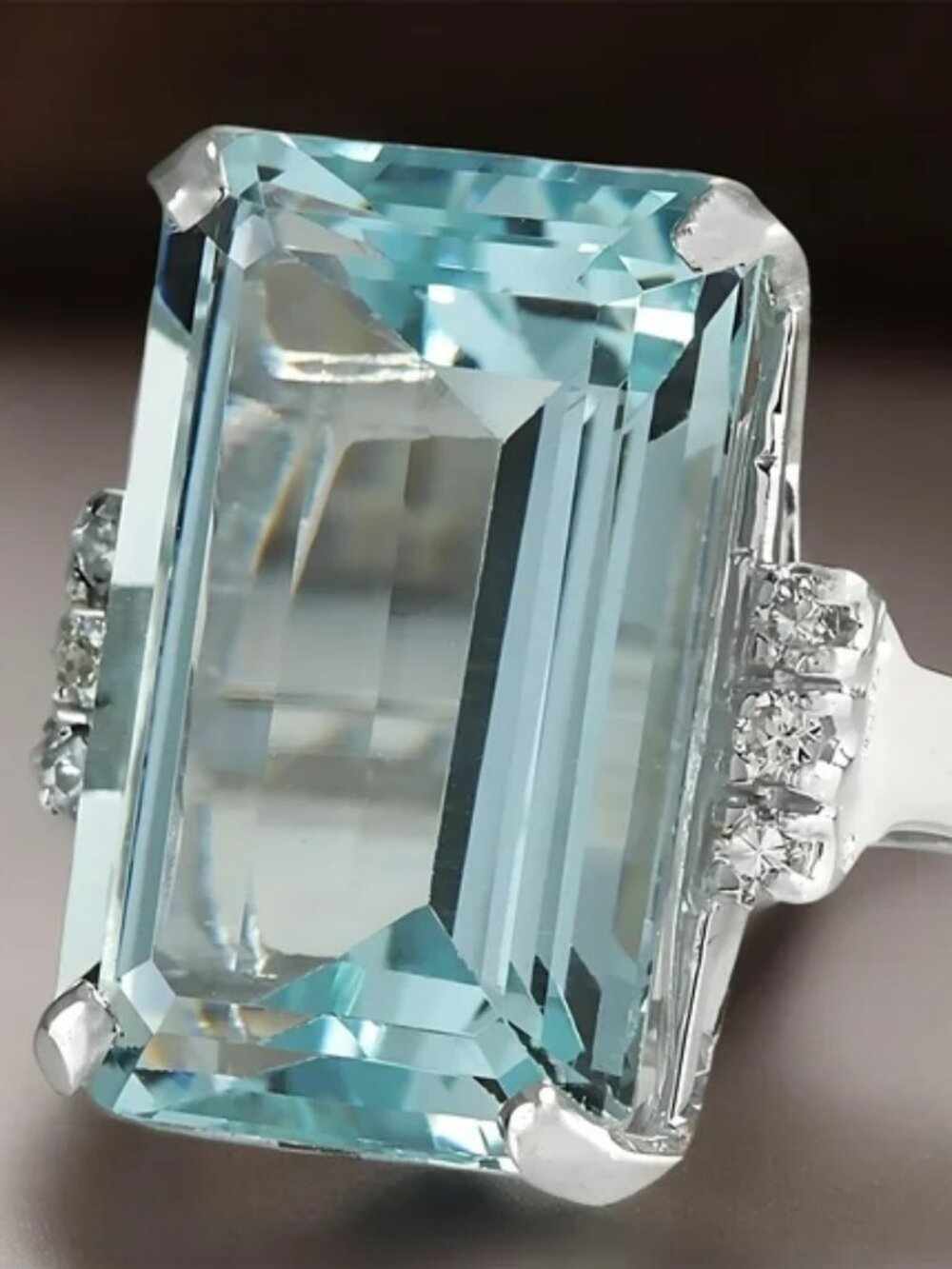 🌟 12ct Diamonique Blue CZ Emerald Cut Statement Ring - Size 7